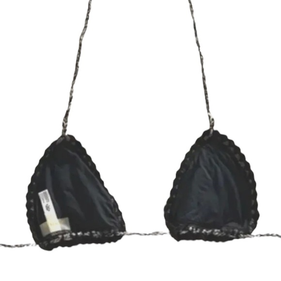 $108 Pilyq Bikini Top Crochet Triangle Medium Self Tie Back Lined Handmade NWT - Picture 8 of 16